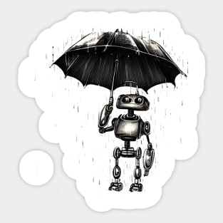 Robot standing in the rain with an umbrella Sticker